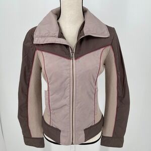 Volcom Coat Jacket WOMENS Brown Pink Full Zip Nylon Retro SIZE MEDIUM